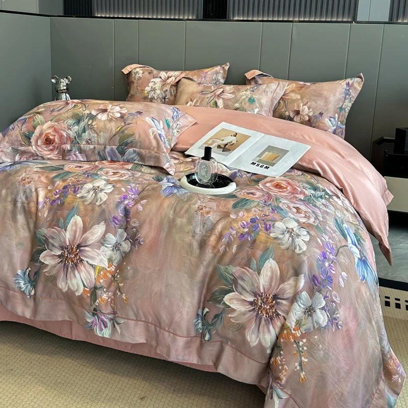 

Brushed Four-Piece Thickened Warm Autumn and Winter Digital Printing Plant Flower Printing and Dyeing Double Linen Simple Modern