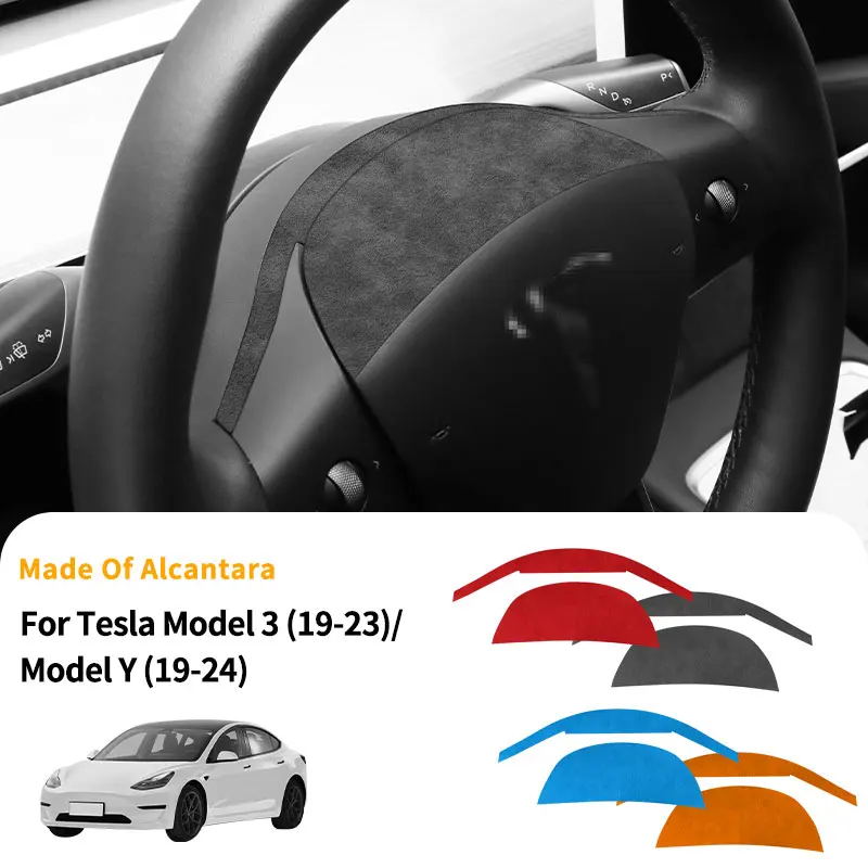 For Tesla Model 3 (19-23) ModelY (19-24) Steering Wheel Decorative Frame Styling Trim Sticker Car Accessories Made of Alcantara - view 5