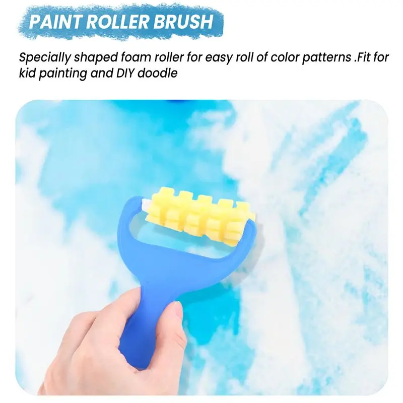 A53M-Set Of 4Pcs Sponge Paint Roller Brush DIY Children Painting Brushes Kid Art Craft Painting Tool