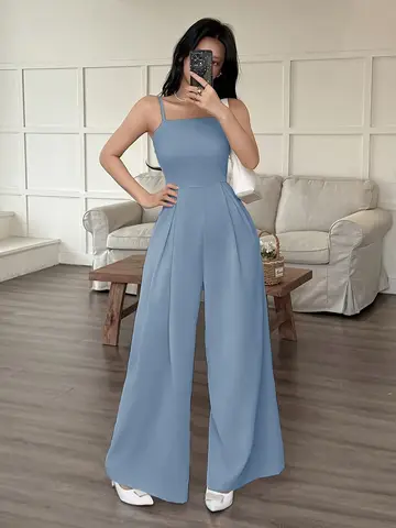 Wide-Leg Loose Solid Color with Ruched Design, Suitable for Summer Women's Casual Wear