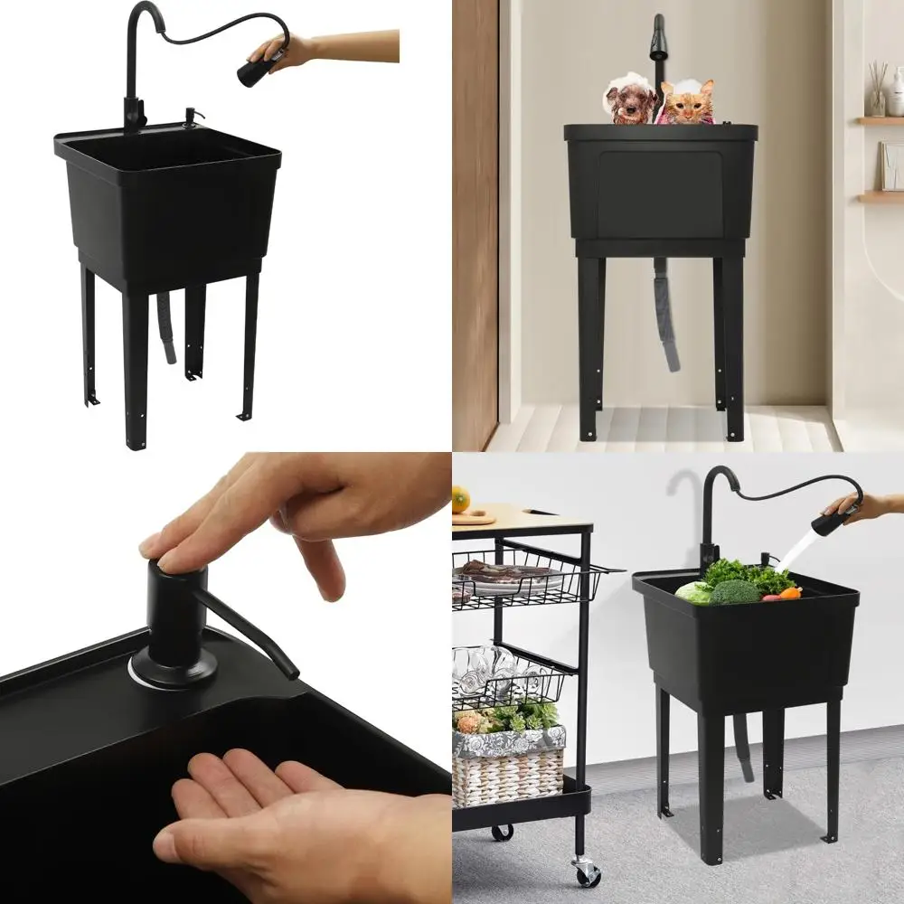 

Extra-Deep 15 Gallon Freestanding Laundry Tub with High Arc Sprayer Faucet and Heavy Duty Sink for Wash Stations