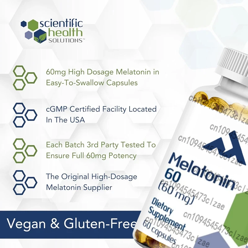 Melatonin 60mg | High Dose Melatonin in Easy To Swallow Capsules | Pure, Non Genetically Modified, and Gluten Free