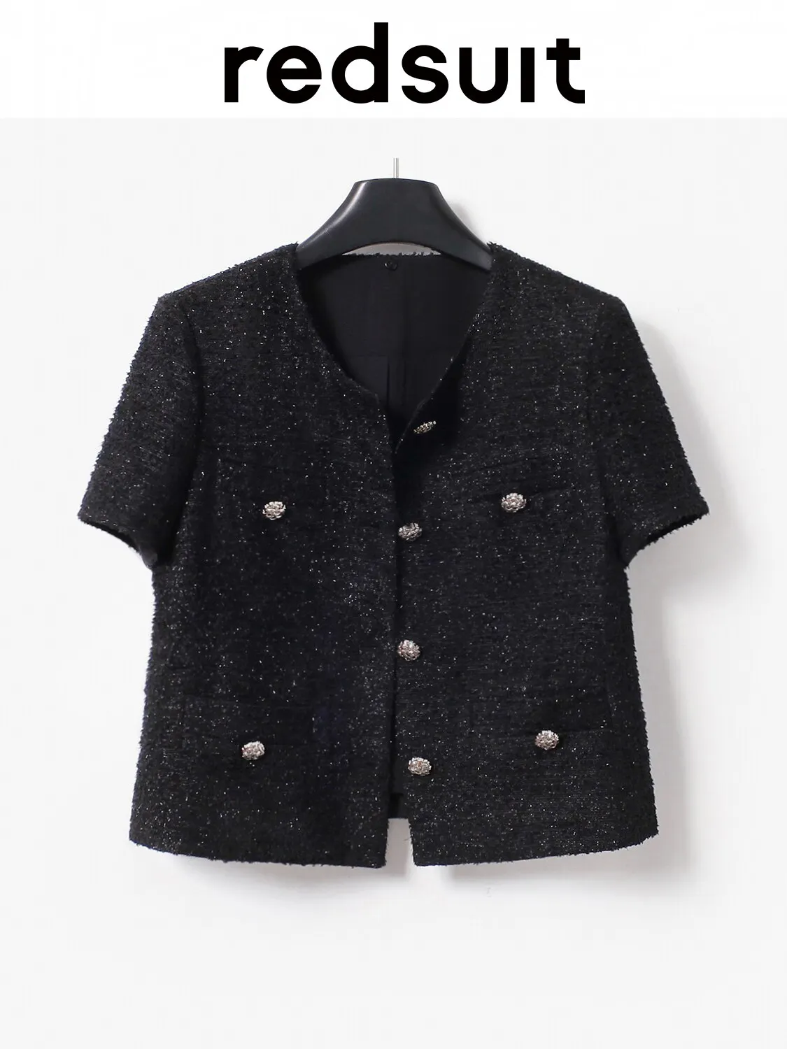 New Sparkling color blocked detachable doll collar versatile black slimming short sleeved top Custom size
