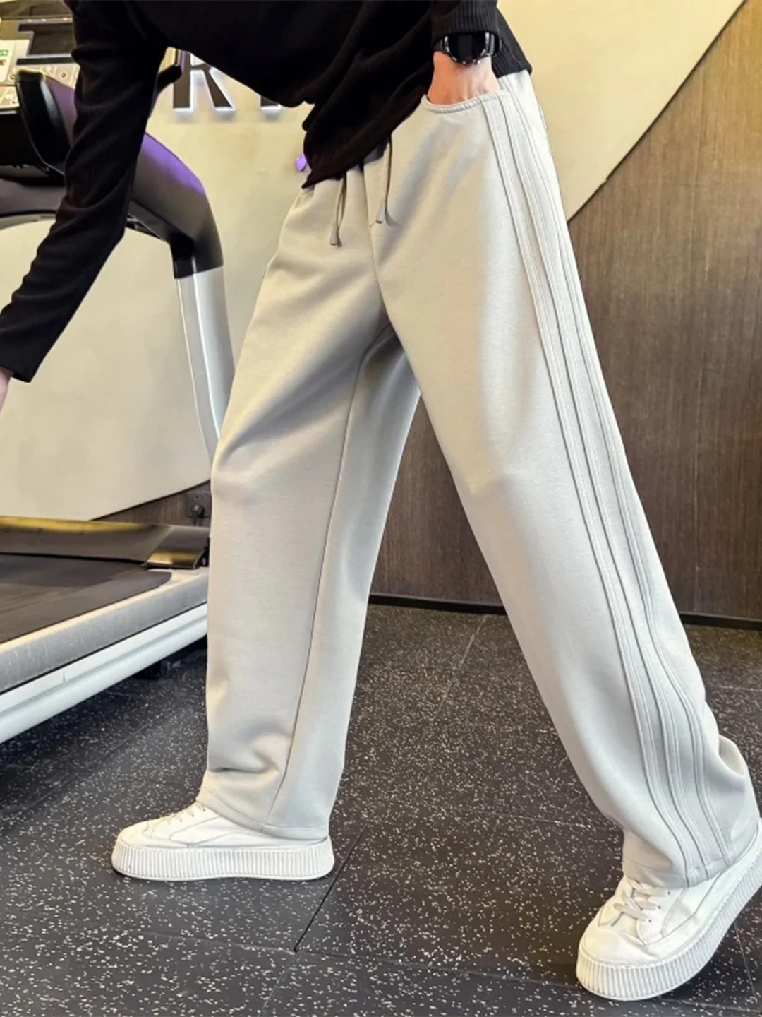 

Американские утепленные спортивные брюки в полоску с нашивками, мужские свободные прямые брюки для осени и зимы, повседневные длинные брюки