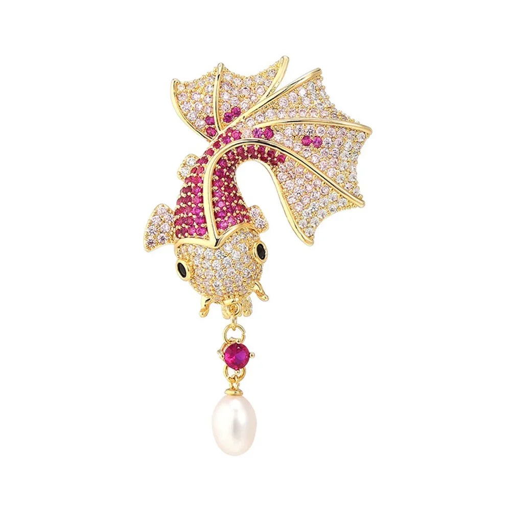 Trendy Red Koi Fish Rhinestone Brooches for Women Unisex Vintage Carp Fish Animal Brooch Pin Coat Suit Office Party Gifts