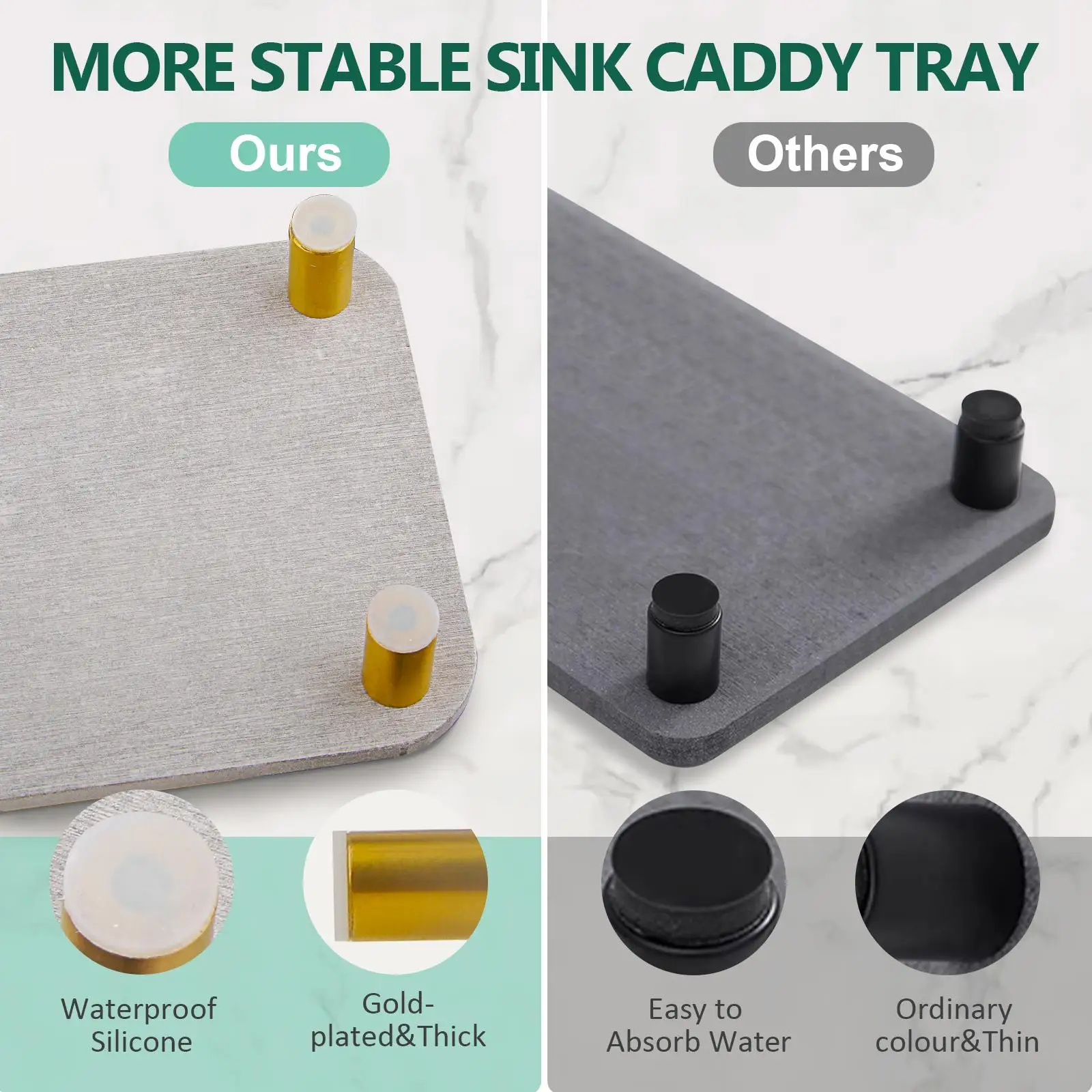 Water Absorbing Diatomaceous Sink Organizer Instant Dry Stone Tray Under Sink Storage Rack for Bathroom and Kitchen