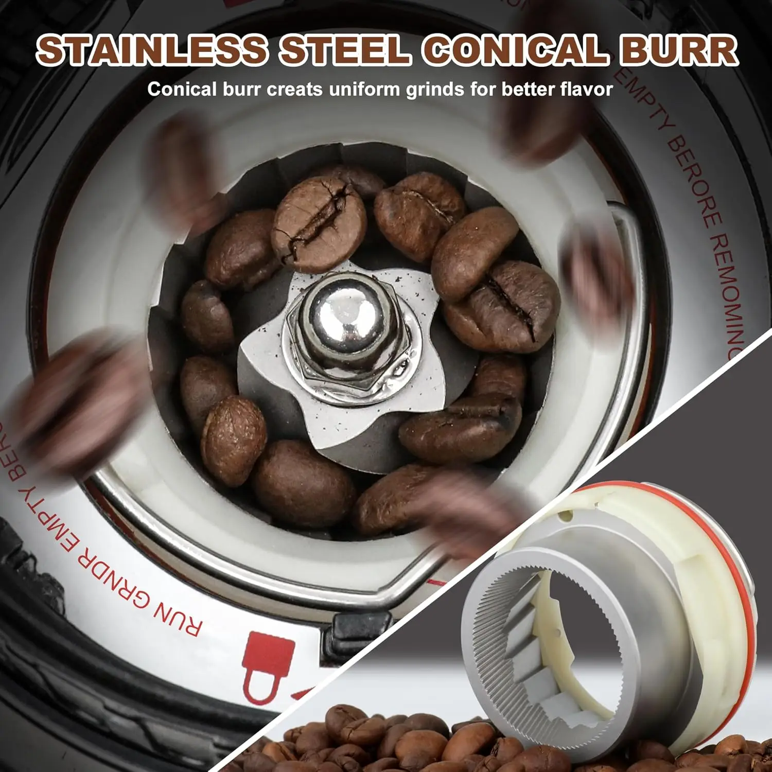 Macinacaffè elettrico con macina conica con impostazioni regolabili, timer per caffè espresso e stampa francese