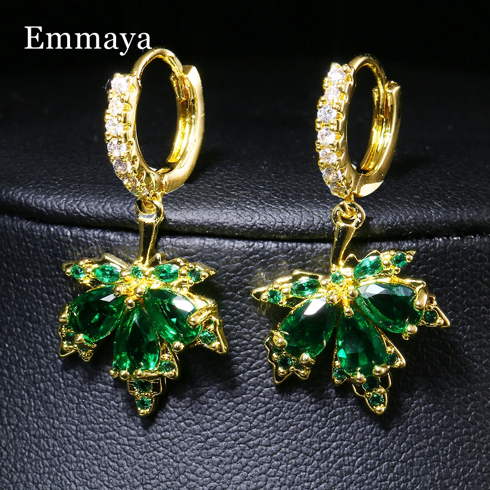 EMMAYA French Vintage Crystal Zircon Red Maple Leaf Earrings for Women Temperament Rhinestone Tassel Earrings Party Jewelry Bijo