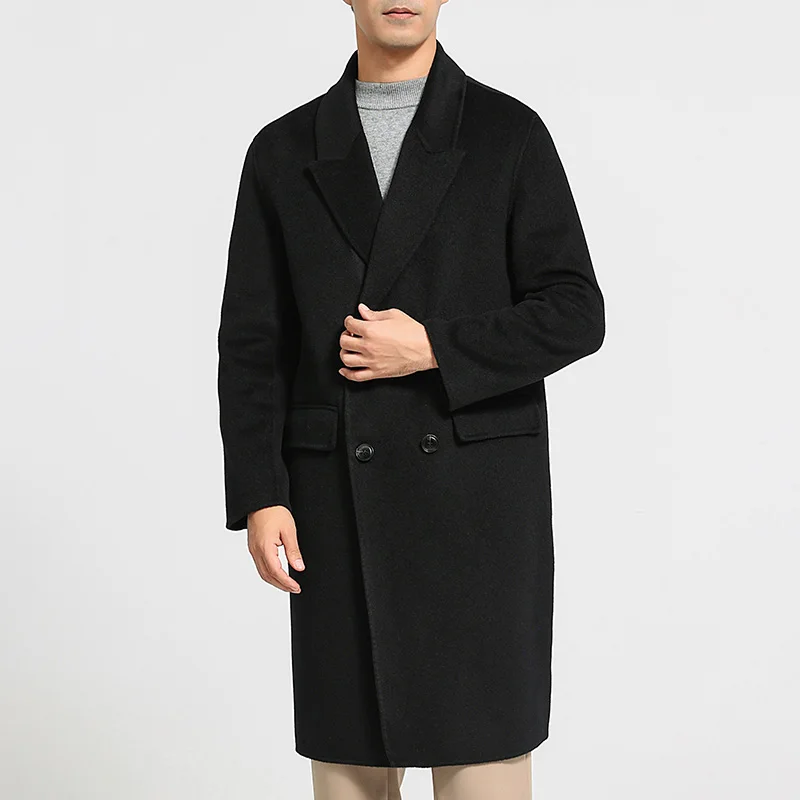 Men's 100% cashmere thick double-sided extended coat, classic and versatile fashion for business and leisure