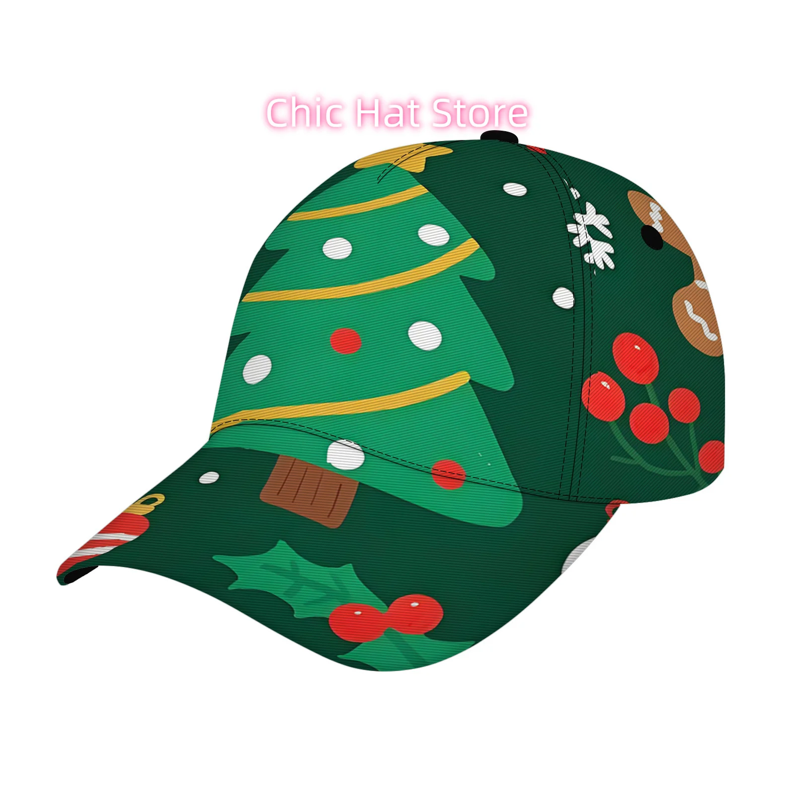 Exclusive for Christmas! The Christmas Tree And Gingerbread Man Print Is Eye-Catching. This Adjustable Sun Hat Is Perfect for Ev