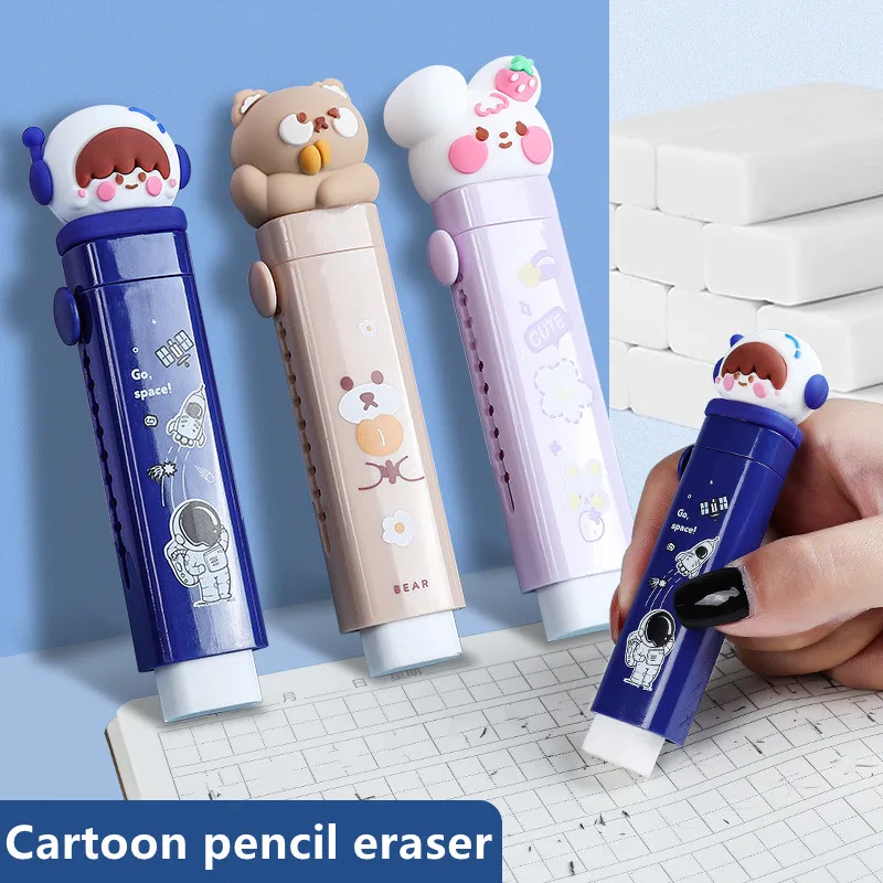 Borrador creativo de dibujos animados push-pull, puede reemplazar el núcleo, borrador de lápiz telescópico para estudiantes, útiles escolares para niños, regalos