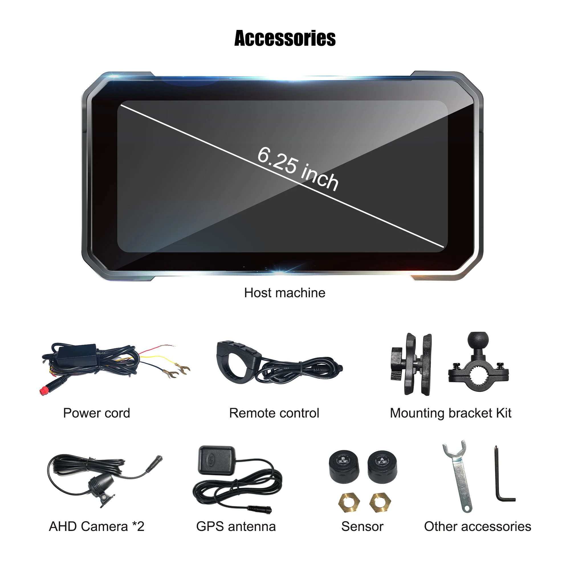 Waterproof 6.25 Inch Android System 1080P Dual Recorder Motorcycle Carplay Androidauto DVR TPMS Monitoring GPS Tracking