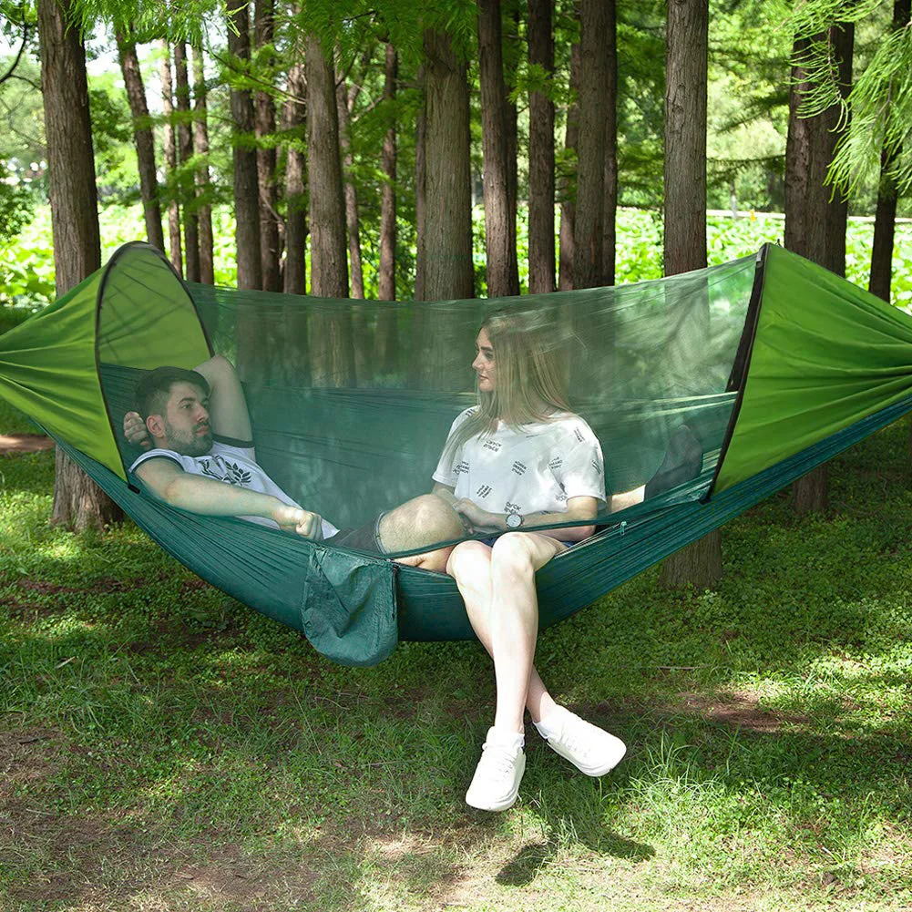 

Double Hammock Outdoor Mosquito Proof Sun Shading Quick Opening Rocking Bed Off Ground Anti Rollover Single Person Camping Swing