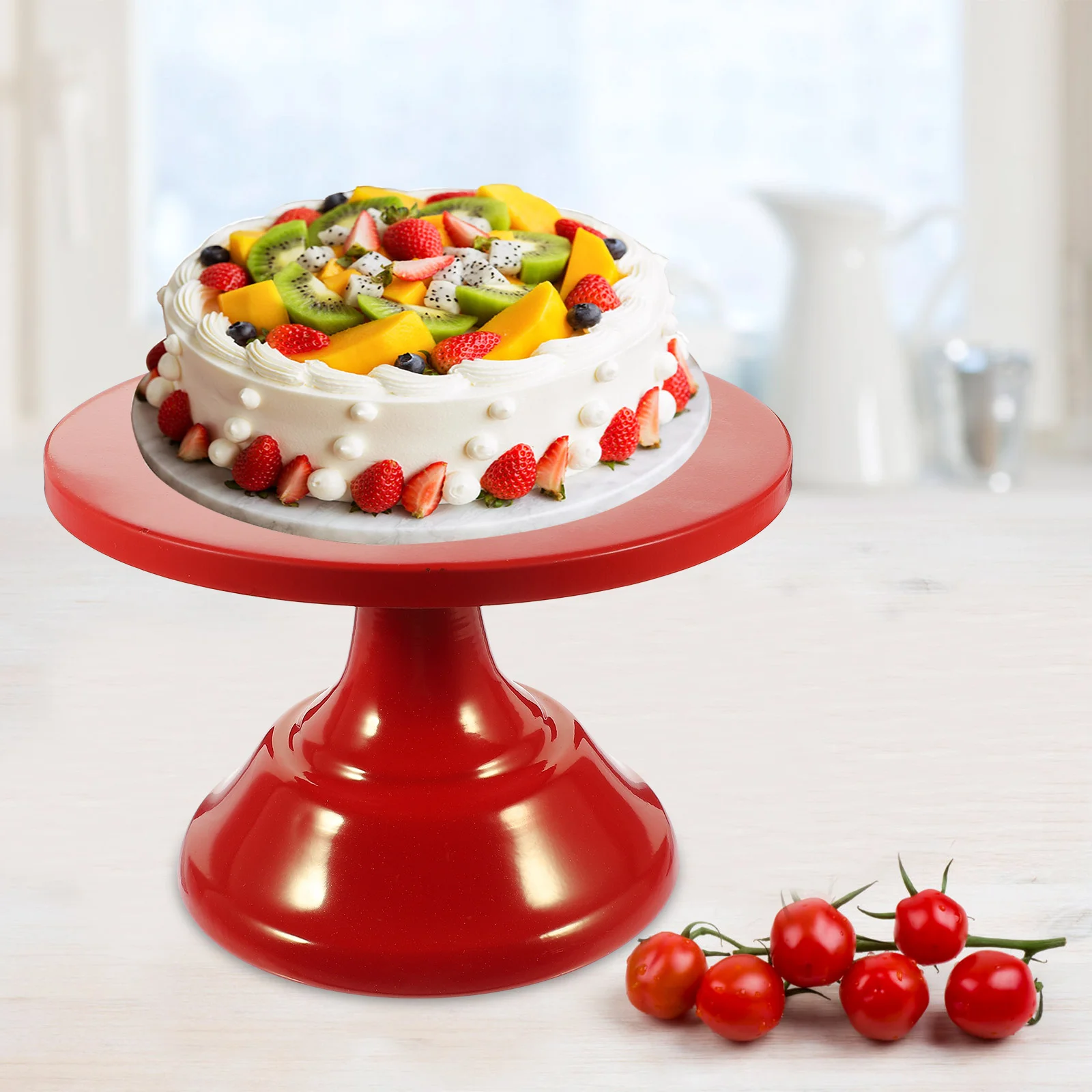 10 Inch Red Round Cake Stand Wedding Props Show Rack Ceramics Dried Fruit Holder Iron Tray Desktop Wrought