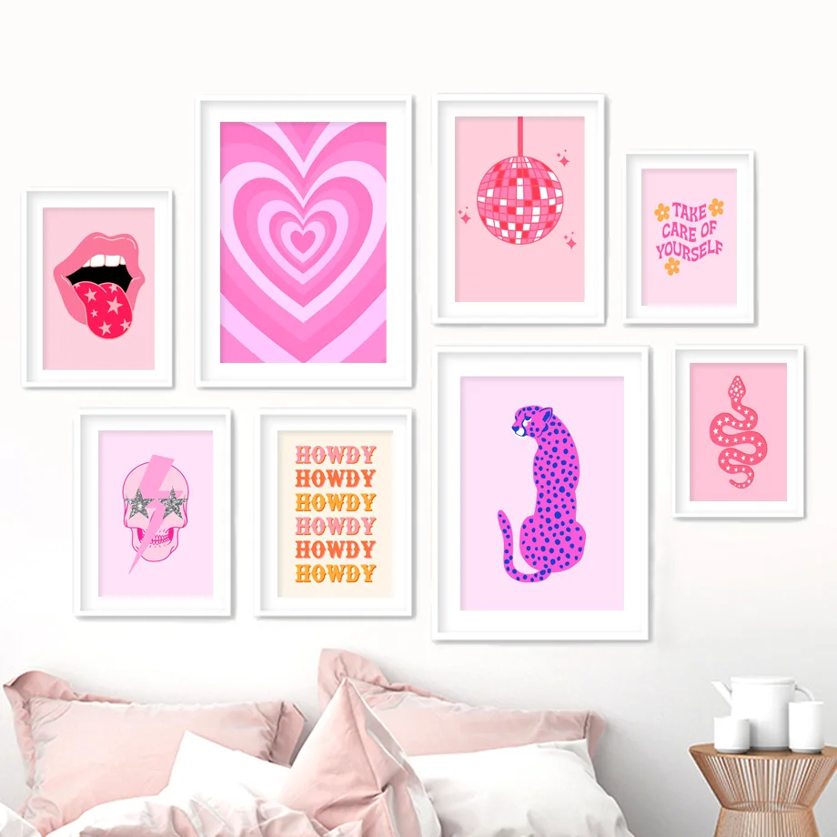 Leopard Skull Snake Heart Star Self Love Pink Fashion Abstract Prints Wall Art PostersCanvas  Aesthetics Living Room Home Decor