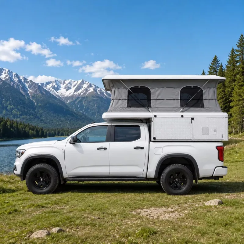 Pop‑top Truck Camper Aluminum Hard Shell Pop‑up Roof Lightweight Waterproof 4‑Person Slide‑in Camper Shell