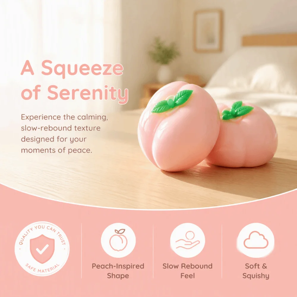 New Slow Rebound Peach Stress Ball Peach Shape Handheld Slow Rising Fruit Soft Texture Cute Sensory Fruit Fidget Relaxation