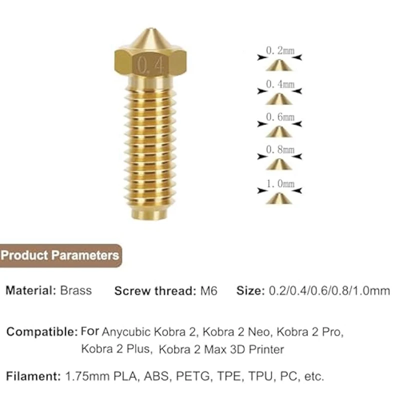 Anycubic-boquillas de latón de 16 piezas para extrusora Kobra 2 Series,8 piezas, 0,4mm, 2 piezas cada una, 0,2/0,6/0,8/1,0mm
