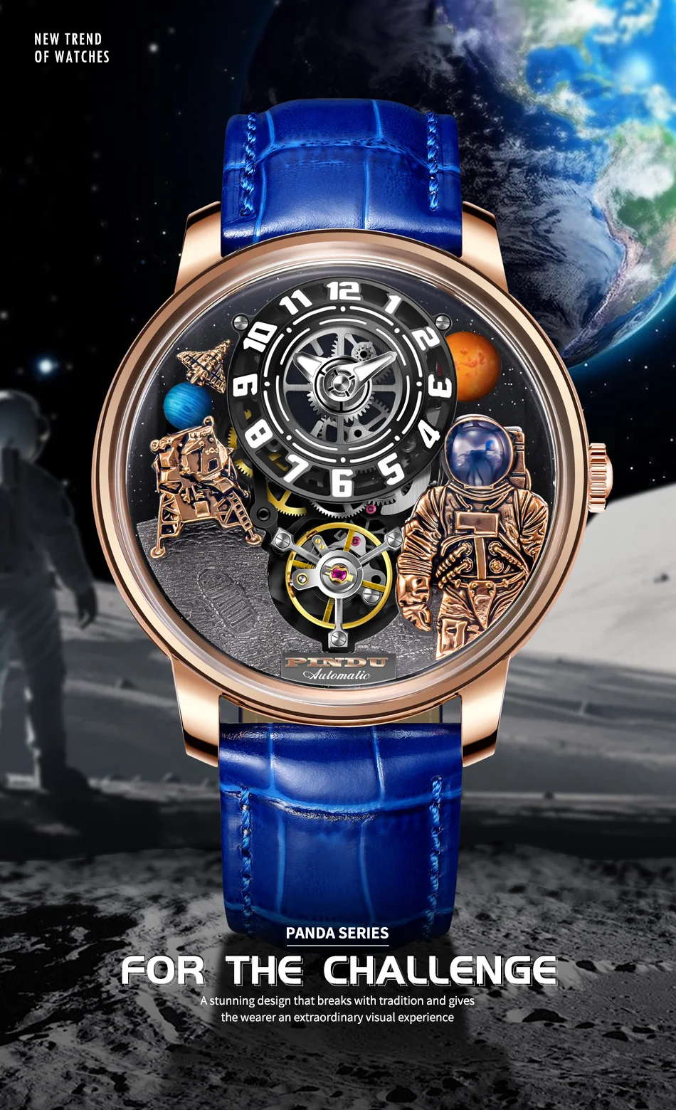 PINDU Uhr Männer Neue Space Serie Einzigartiges Design Dreidimensionale Zifferblatt Arabische Ziffern Leuchtende Saphir Mechanische Uhr W2101B – Detail 4