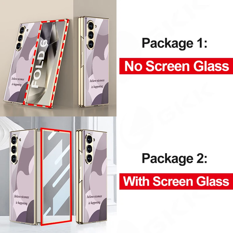 Morandi Colors Paintied Glass Case For Samsung Galaxy Z Fold 6 5 4 Luxury Plating Plastic Frame Cover For Galaxy Z Fold 6 Case