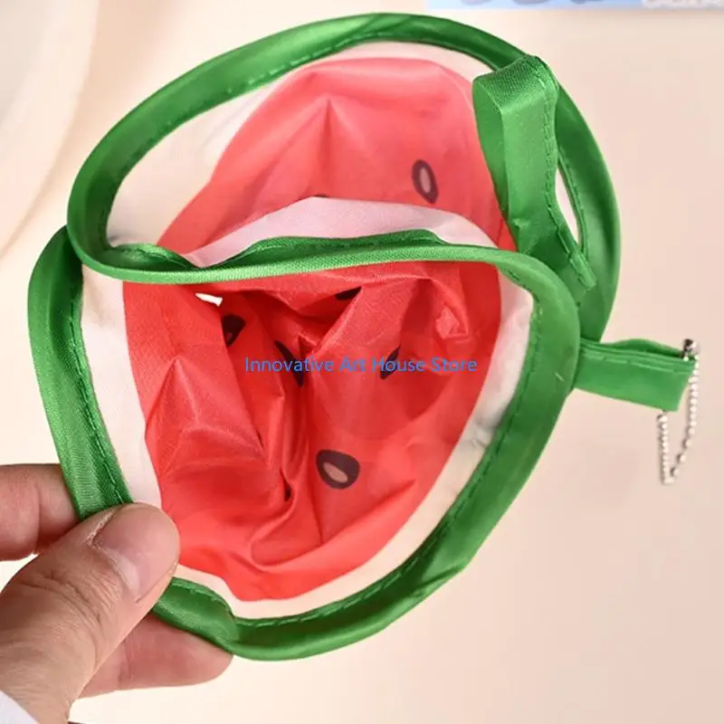 E1PC Fruit Print Round Folding Hand Fan, Fabric Panel and Hanging Cord for Home Display and Daily Summer Indoor Use