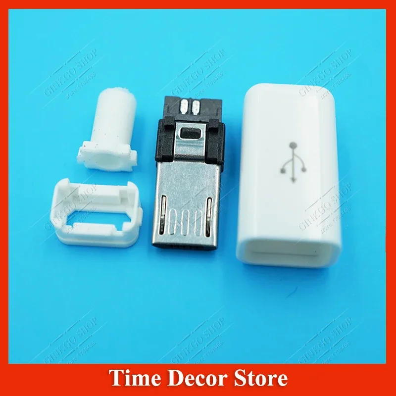 200sets/lot 4 in 1 DIY weldable Micro Male USB Long plug, White color, weldable Long Micro USB male plug for apple style