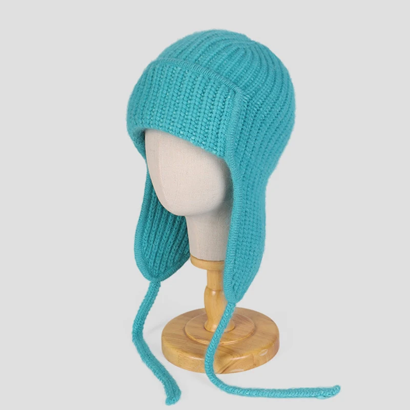 Hat Women Winter Knit Earflap Beanie Warm Autumn Skiing Accessory For Outdoor Luxury