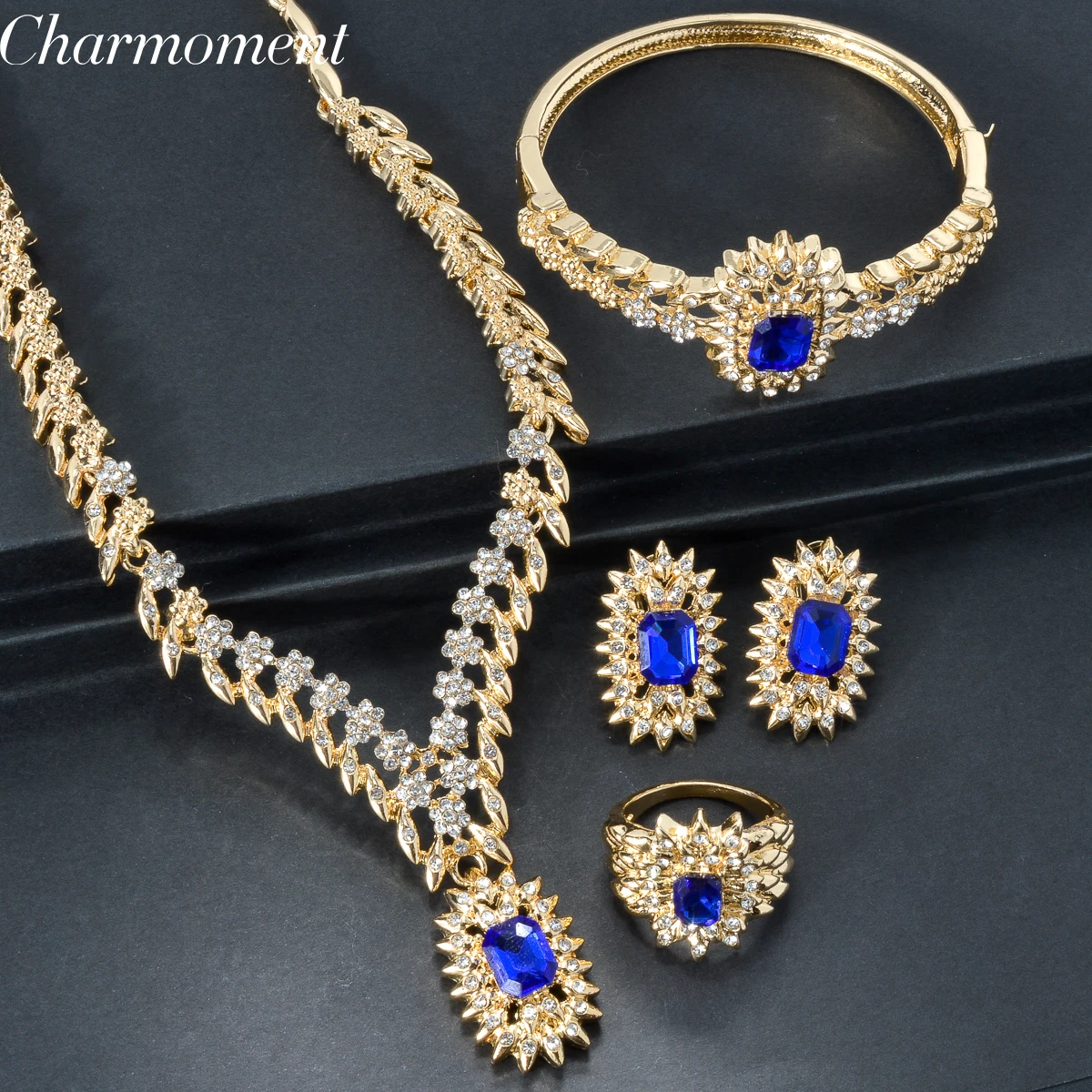 Luxury zircon Jewelry Set Women Italian Necklace Earrings Bracelet Ring 4pcs Set Wedding Party Accessories Valentines Day Gift