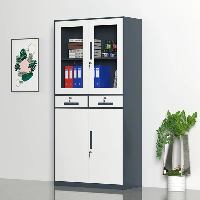 Modern Movable Office Metal Storage Cabinet-Heavy Duty Filing Cabinet with Glass Door for Office Furniture