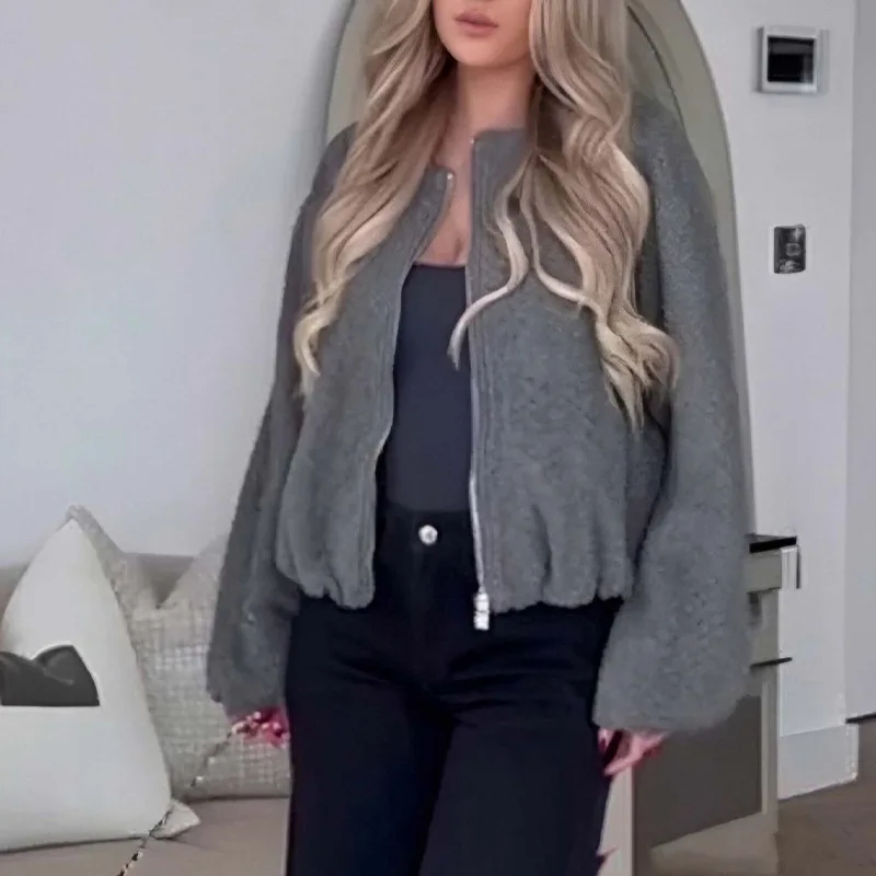 ملابس خارجية نسائية ذات لون نقي مستديرة Ne ort Pilot Jaet ملابس خارجية فضفاضة مناسبة لخريف 2025 من ألياف البوليستر