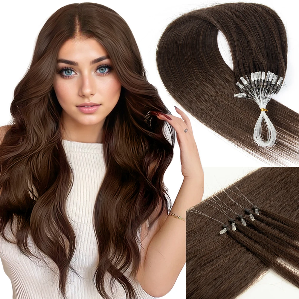 

Коричневые человеческие волосы с микропетлями, 12-20 дюймов, натуральные прямые волосы с микрозвеньями, черные, коричневые салонные волосы для женщин