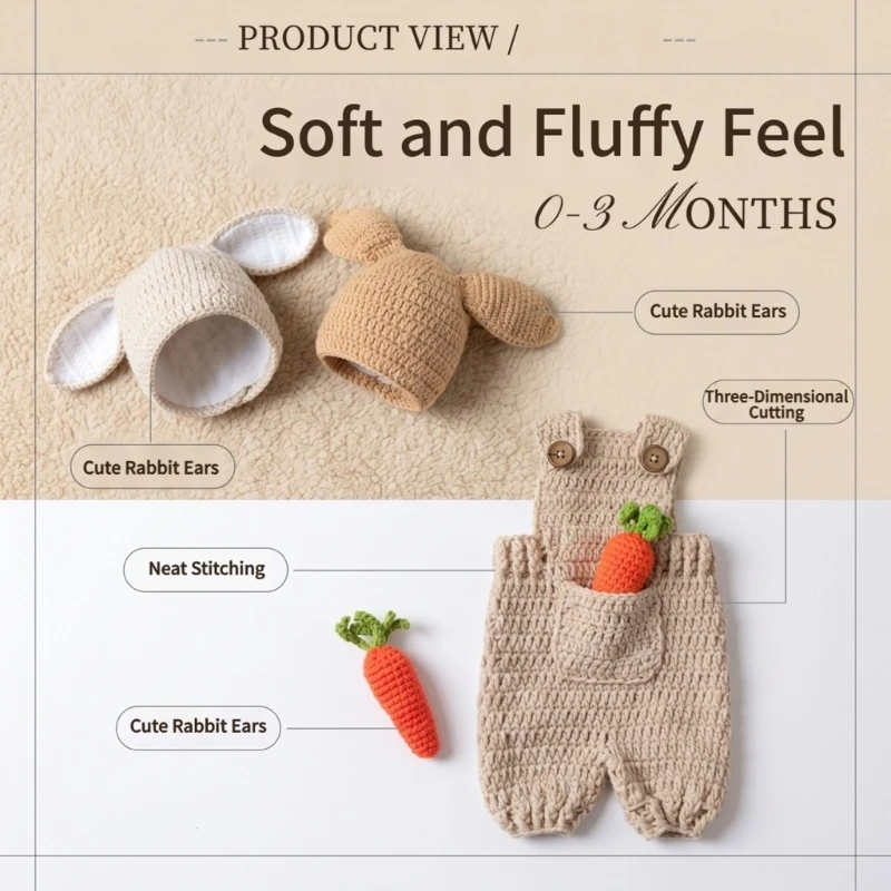 Rabbit Theme Outfit Photo Clothes Photography Props for Boy Girl 0-1 Year