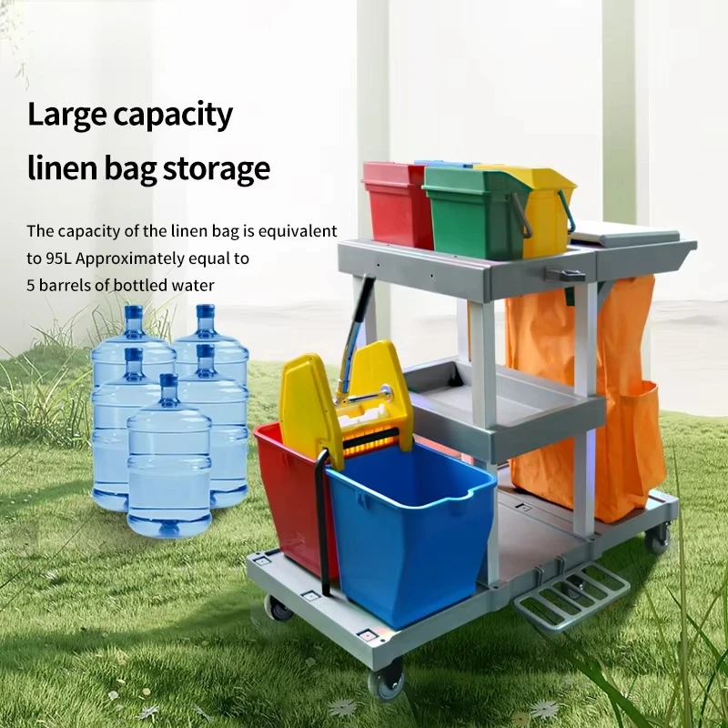 for Hotel Room Property Cleaning YJ -07 Series Multi-Functional Plastic Hand Pushed Utility Cart Cart Linen Bag Cleaning Tools