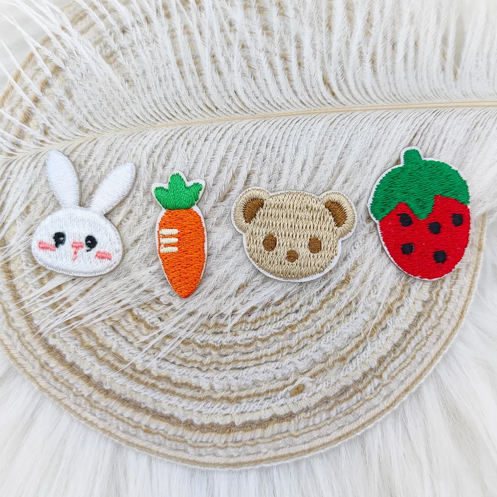 Mini Bear Strawberry Carrot Rabbit Self Adhesive Embroidery Patches Scratch Patch Decorate Mobile Phone Bags DIY Hairpin Brooch