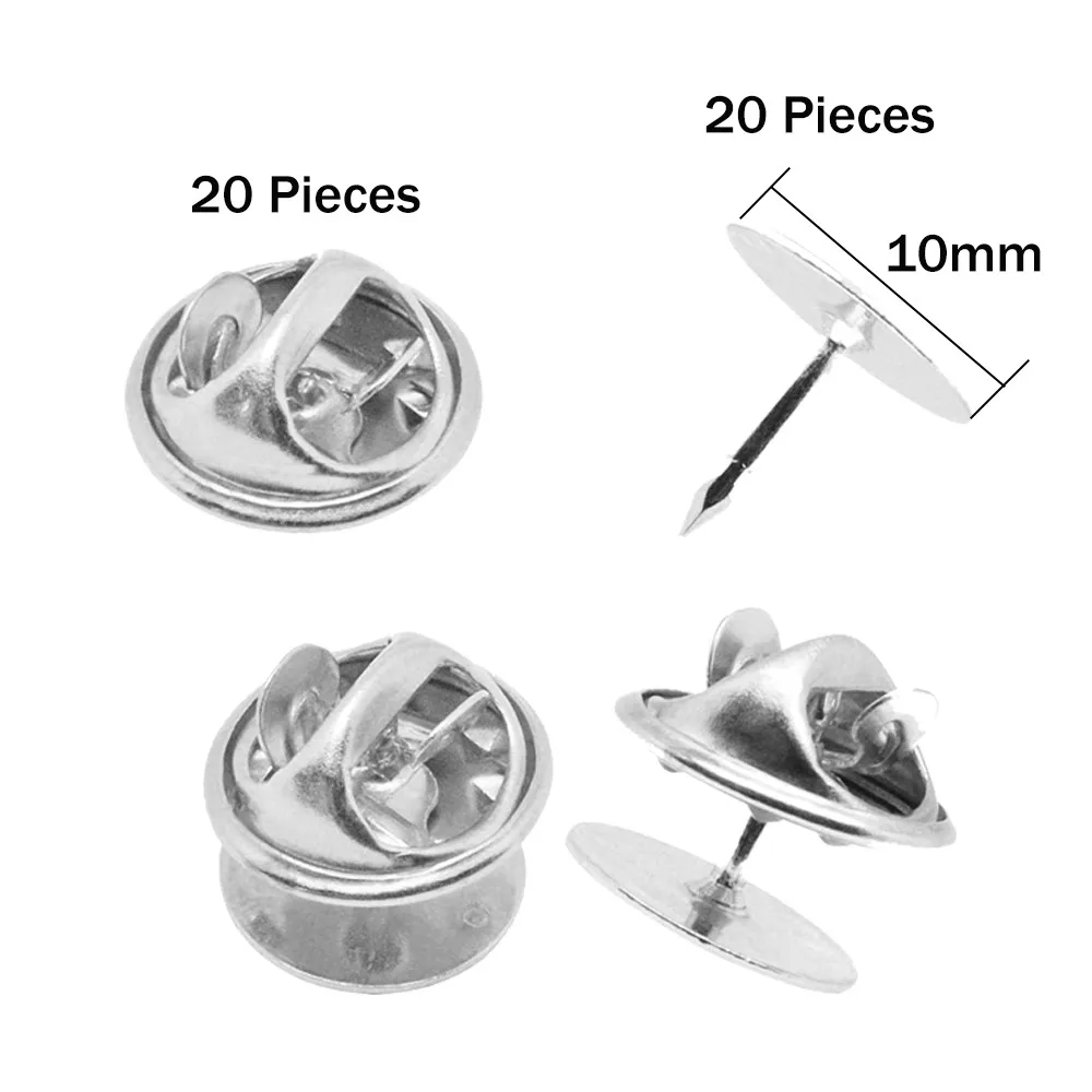 20pcs Butterfly Clutch Back with 10MM Blank Pins for DIY Craft Making Badge Insignia Citation Bars Service Bars Toy and Jewelry