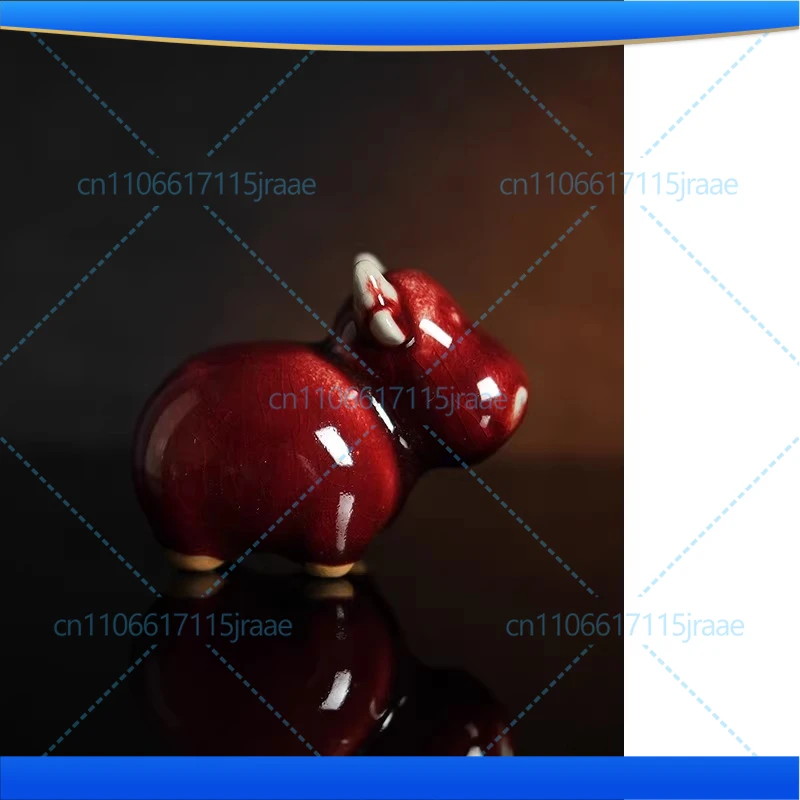 Kiln change Jun Hong! Xiaofu Niu! Handmade Jun porcelain ornament
