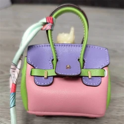 Fashionable mini splicing leather bag ladies' cute headphone bag keychain