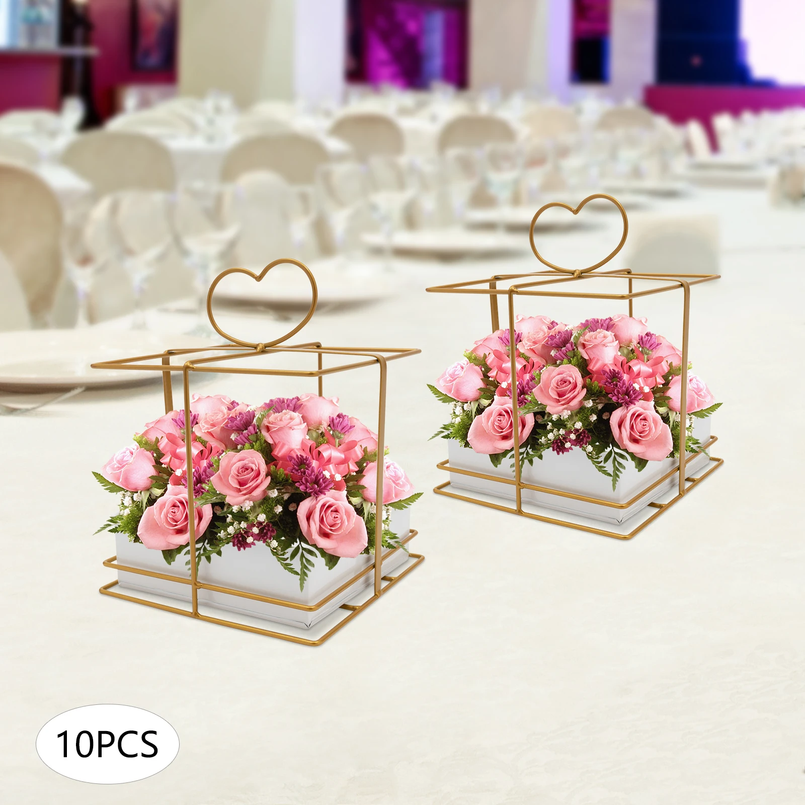 

10 Pcs Metal Geometric Gold Centerpiece Elegant Wedding Heart Vases Gold Vases for Centerpieces Wedding