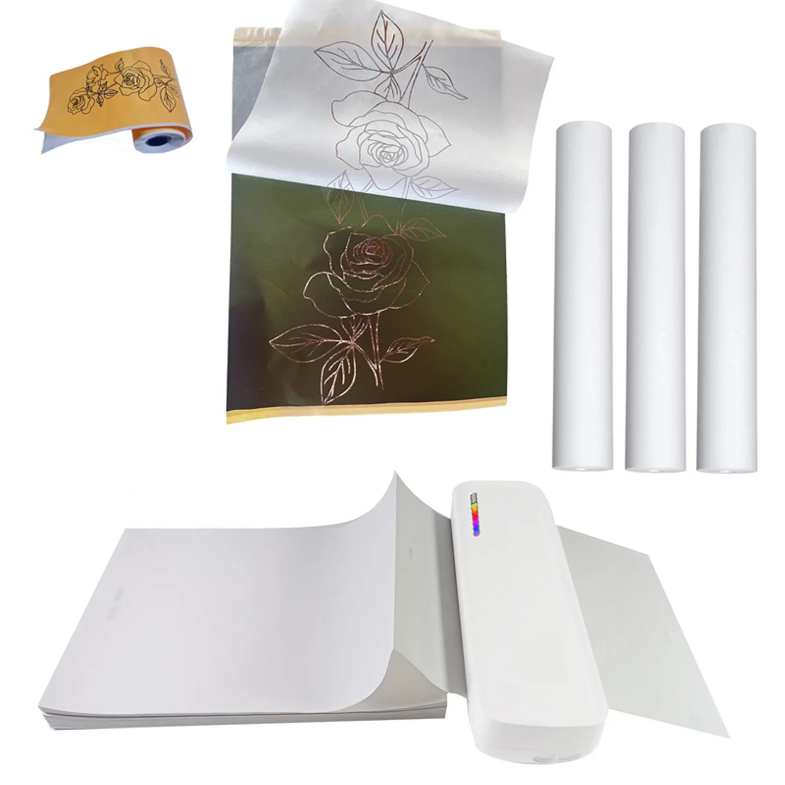 

5V 2A A4 Thermal Printer USB BT 203dpi Inkless Printing Machine with 5.2m 210x30x12mm Paper Roll for Web Text Picture