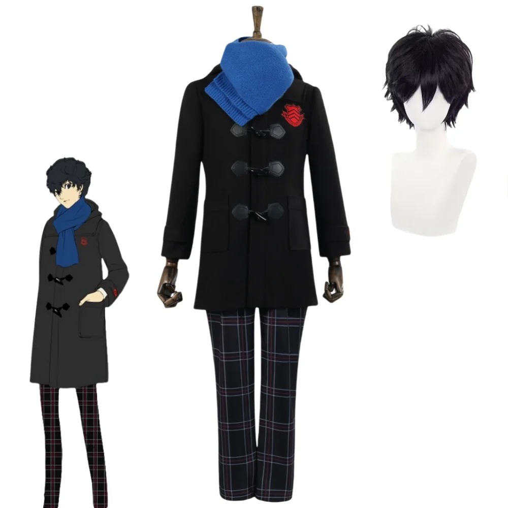 Ren Amamiya Akira Kurusu Kostum Cosplay Game Persona 5 Men's School Uniform Unisex Halloween Suit Coat Party Black Uniform Set