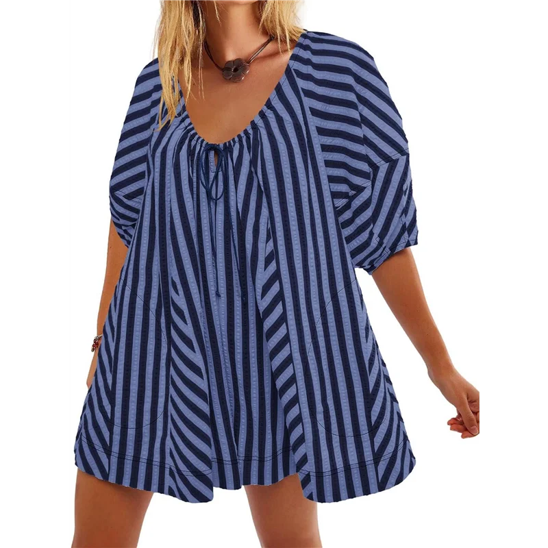 

CYL-Womens Oversized Striped Romper Dress Shorts Jumpsuit Beach Vacation Clothes With Pockets