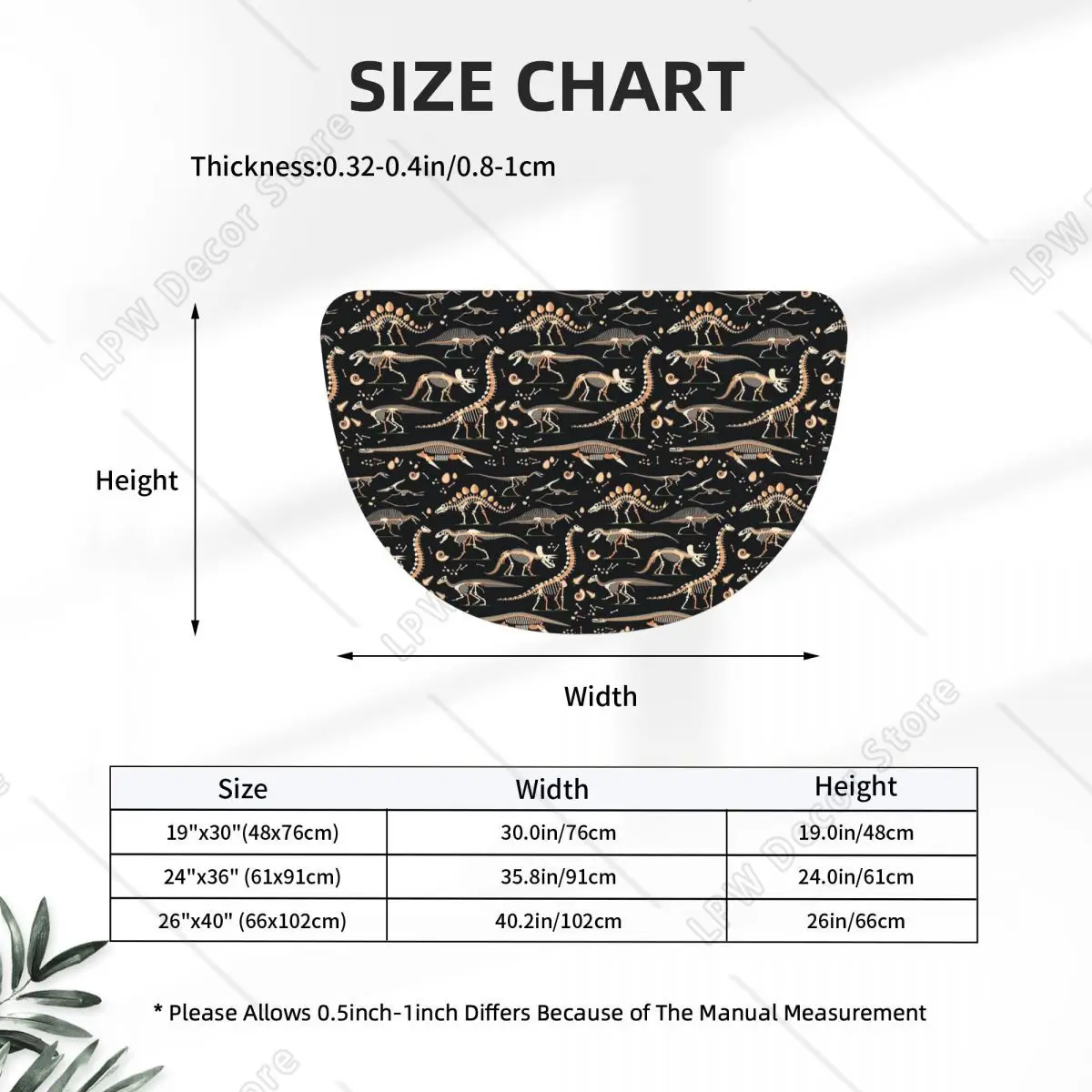Dinosaur Fossils Halloween Soft Flannel Half Round Doormat Non Slip Bathroom Mat Absorbent Floor Carpet for Garage