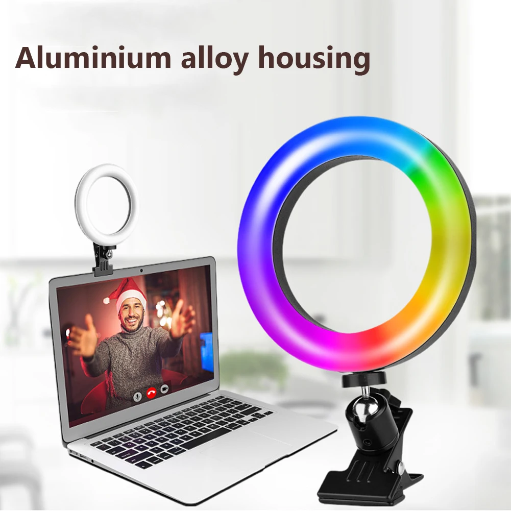 6 Inch Selfie Ring Light Clip-on RGB Circle Light For Cellphones Laptops Mirrors Live Streaming Selfie Vlog Zoom Calls