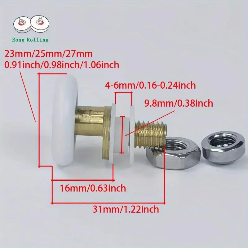 10pcs Eccentric Shower Door Rollers Diameter 23Mm,25Mm,27Mm with Eccentric Copper Rod Sliding Door Copper Wheels.