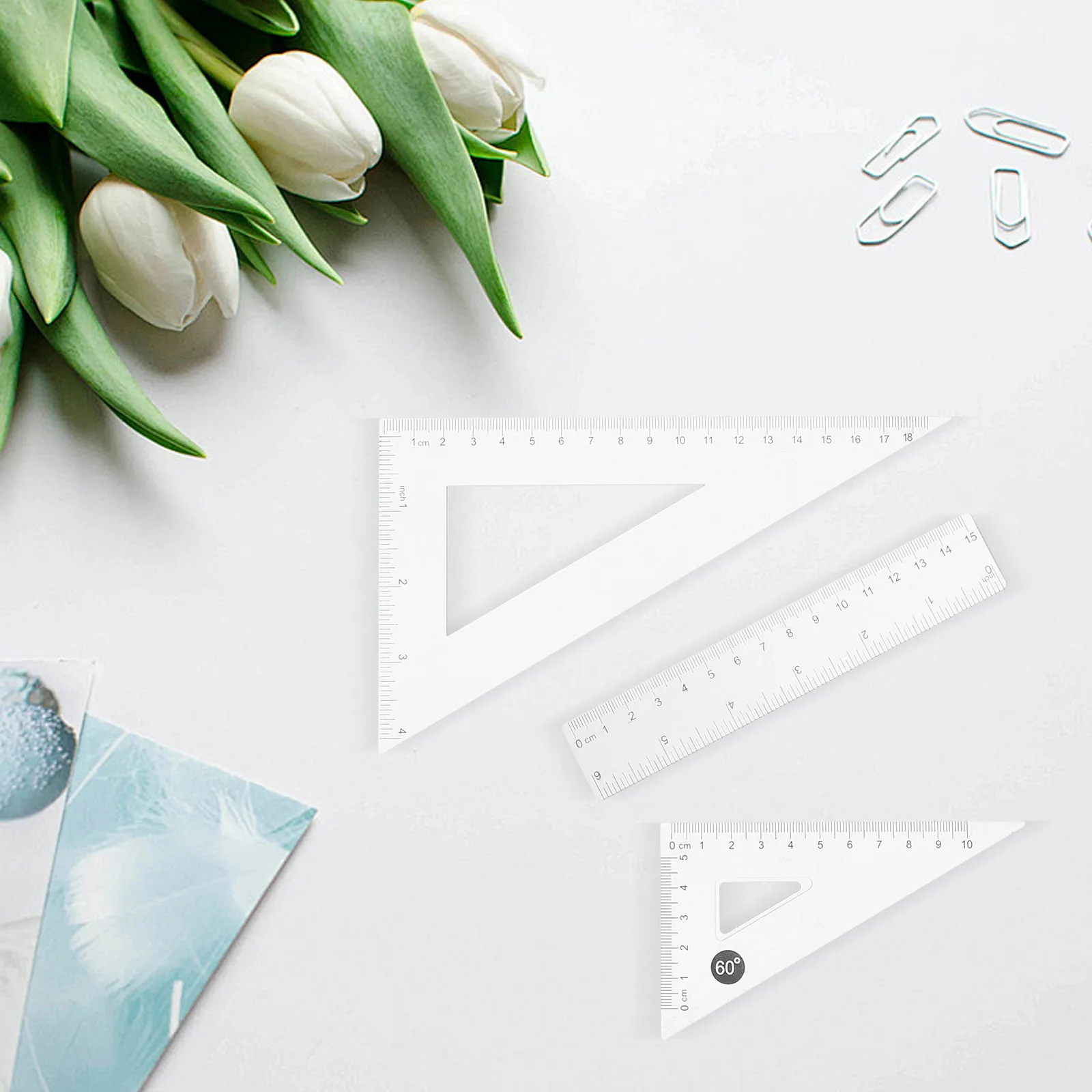 

8pcs Transparent Geometry Ruler Set Clear Plastic Math Tool Kit For School Includes Protractor Triangle Straight Edge Precise