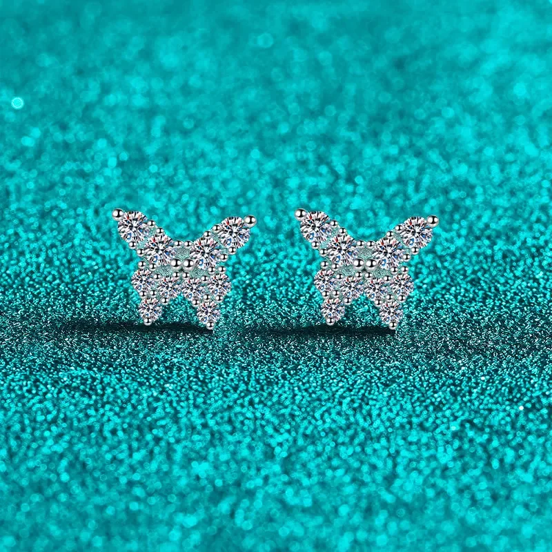 

0,78 карата муассанит S925 серебряные серьги-гвоздики для женщин с платиновым покрытием в форме бабочки модные ювелирные изделия оптом