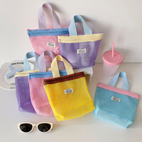 Ins Style Vibrant Bright Color Summer Mesh Tote Bag Small Cosmetic Bag Handbag Foldable Portable Toiletry Bag Women's Beach Bag