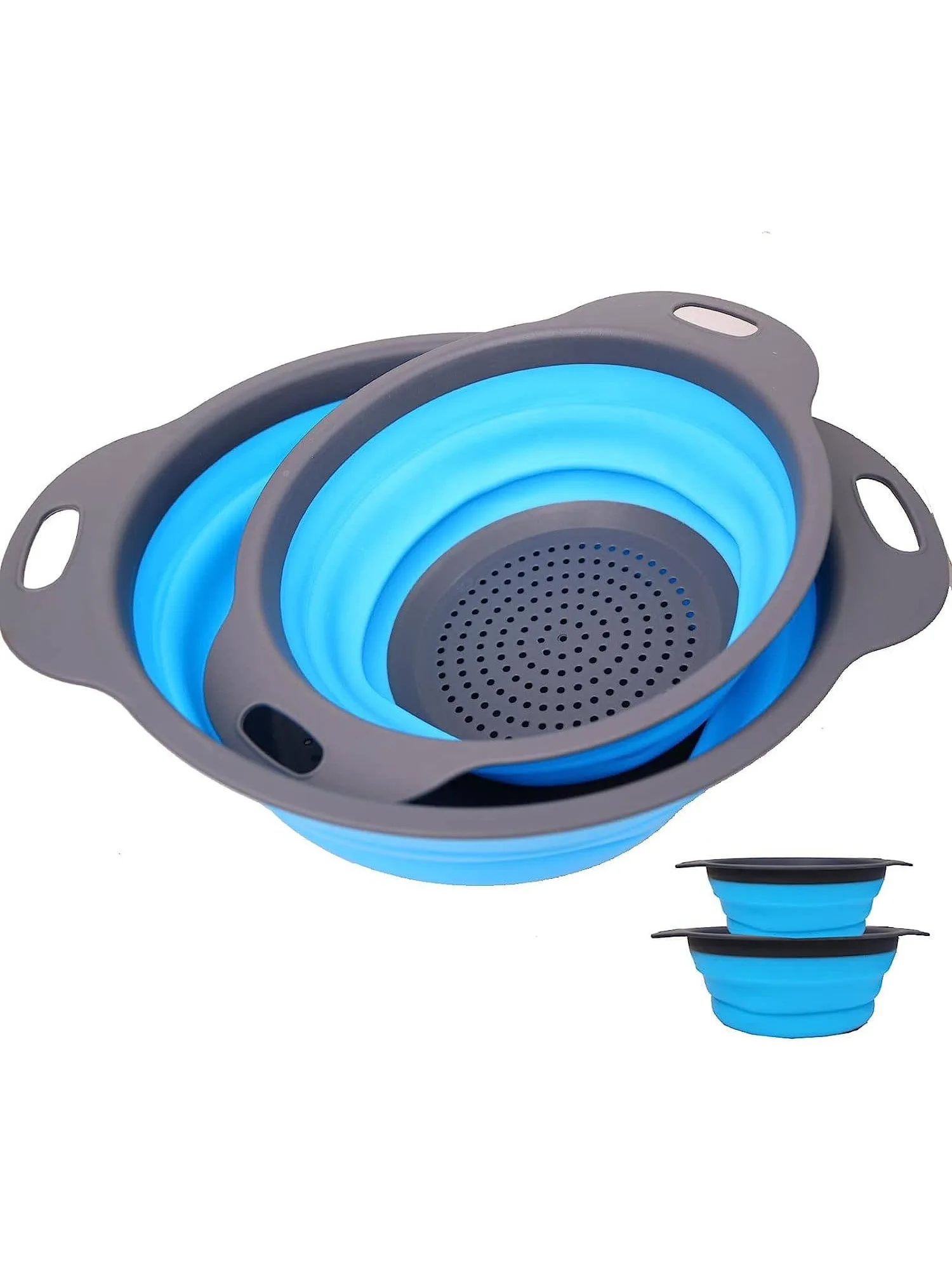 2 Pack Collapsible Expandable BPA-Free Silicone Strainers - TPE Pasta & Veggie Colander for Indoor Outdoor Use