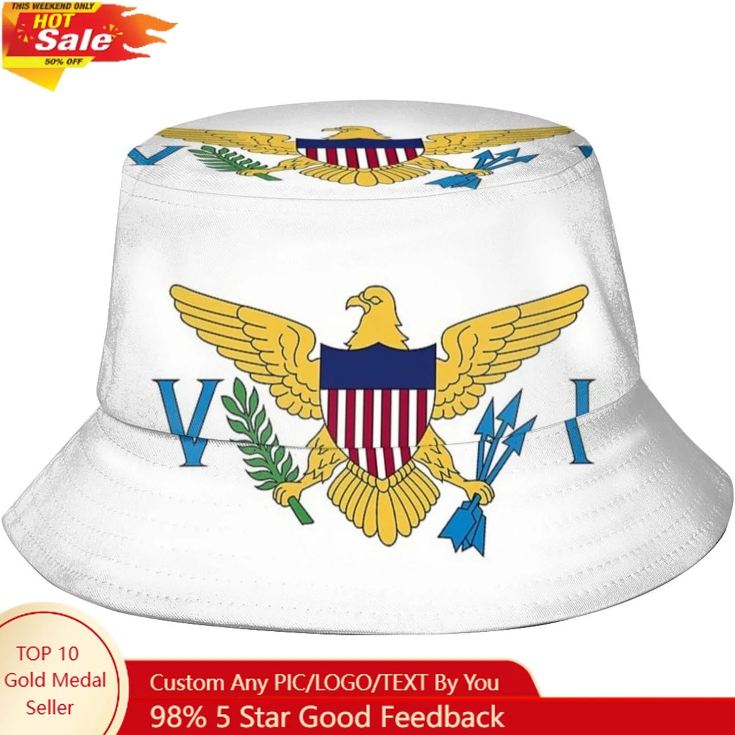 

Fashion Virgin Islands Flag Bucket Hat Virgin Islander Fisherman Hat Summer Wide Brim Sun Protection Hats for Women Men