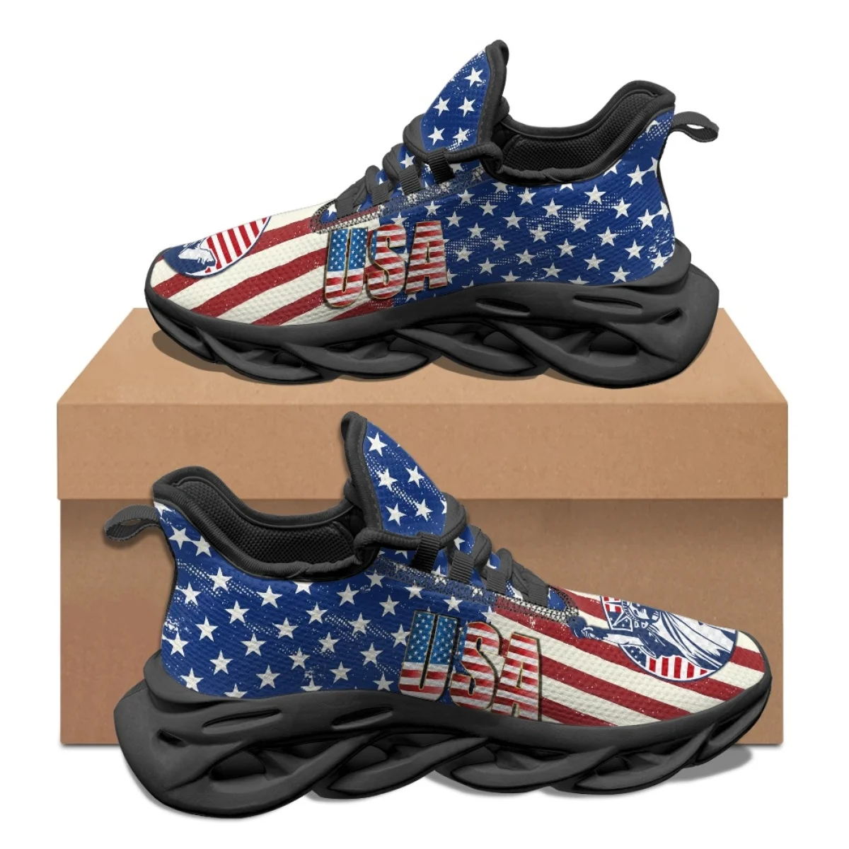 American Flag Designer Soft Sneakers Fashion Lace-up Nonslip Platform Shoes for Women Summer Independence Day Mesh Flats Hot New